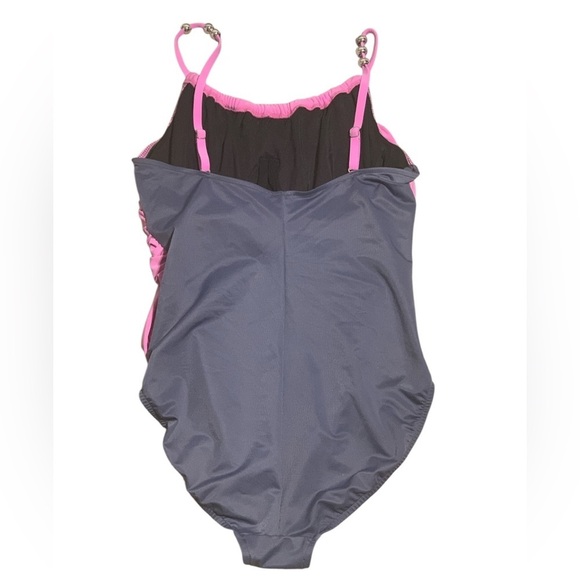 MagicSuit Women's Pink & Charcoal Two-Tone Ruched One-Piece Swimsuit Size 16 - Picture 2 of 6